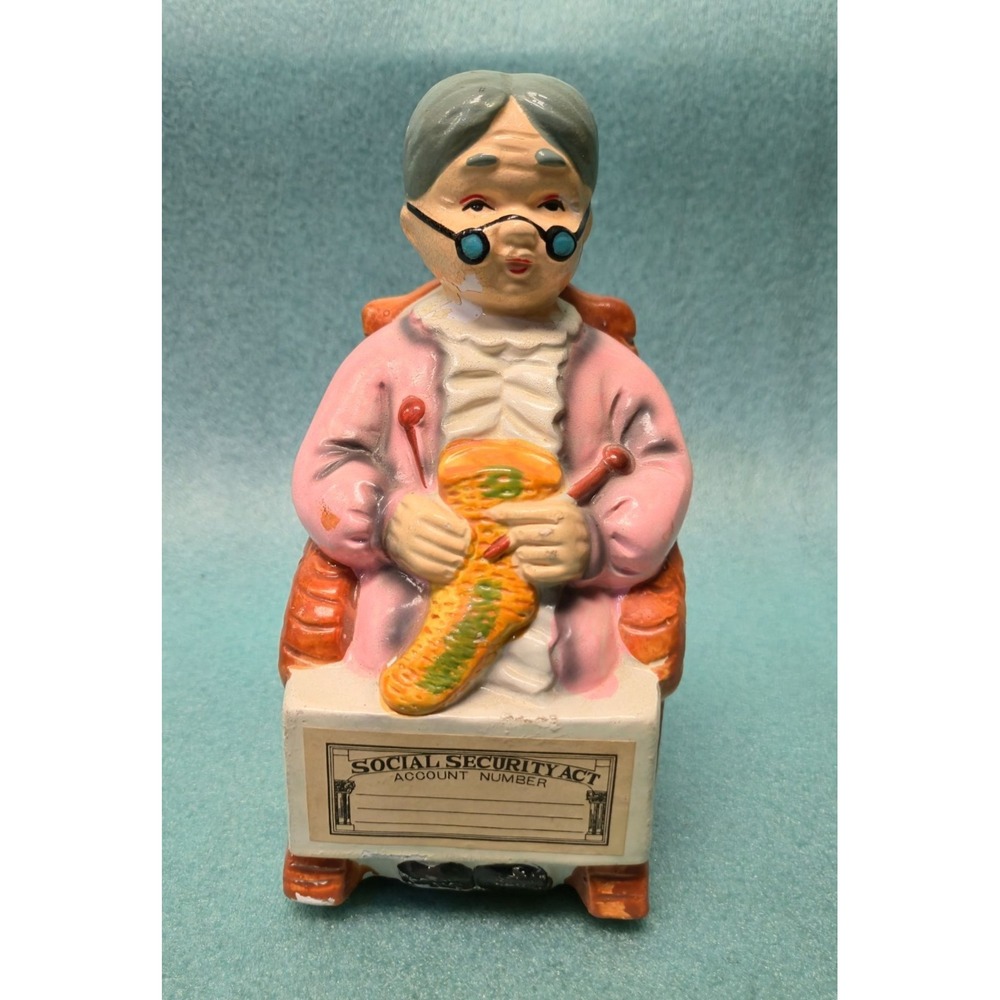 Vtg. Grandma Rocking Chair Old Women Social Security Japan Ceramic Coin Bank